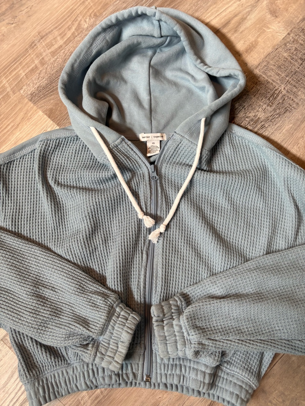 Better Together Blue Waffle Knit Cropped Full Zip Hoodie Size XS EUC - Picture 4 of 8
